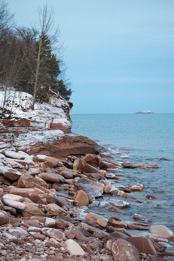 Marquette shoreline covered in snow. | Michigan's Upper Peninsula