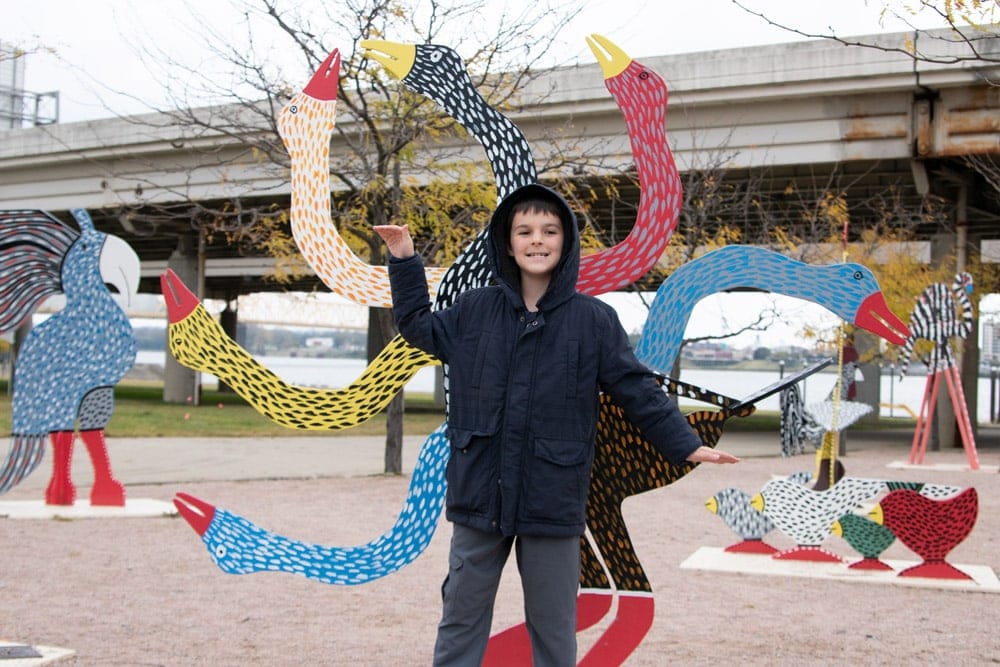 Checking out the art at Waterfront Park- Fall Getaway