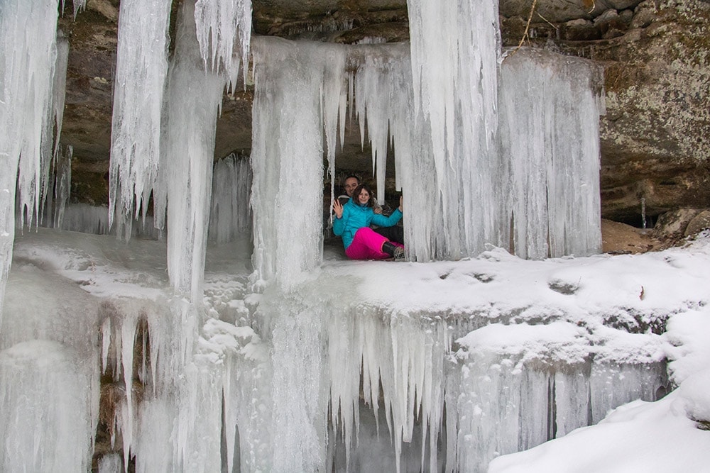 Vertical ice walls creating Eben Ice Caves in Michigan