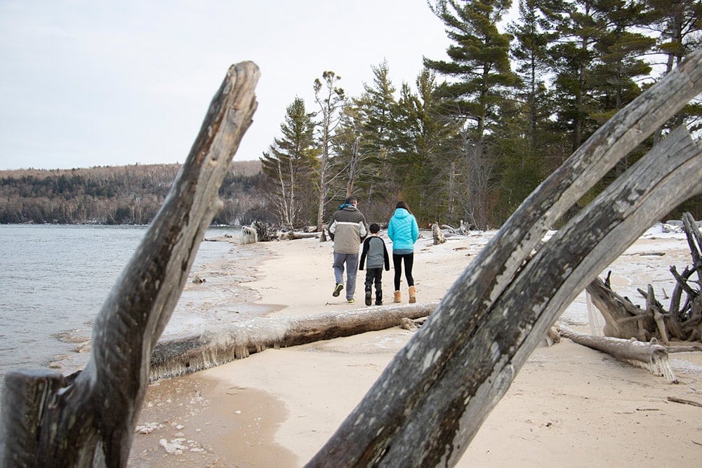 Winter getaway to Michigan's Upper Peninsula. Walking on the frozen shore of Pictured Rocks