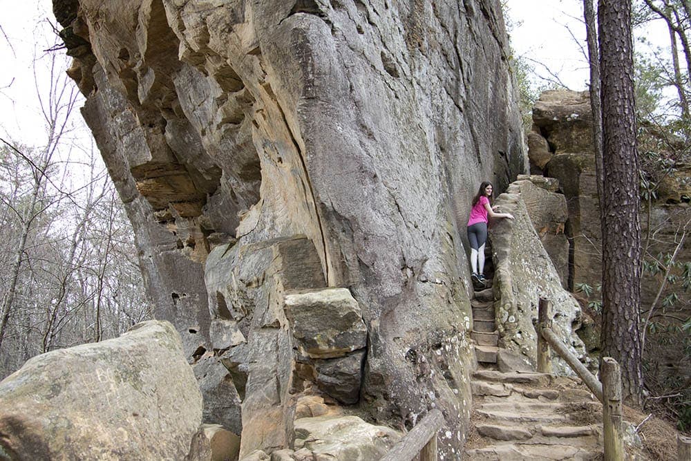 Fat Man's Squeeze stairway to the top of the Natural Bridge in Kentucky. 