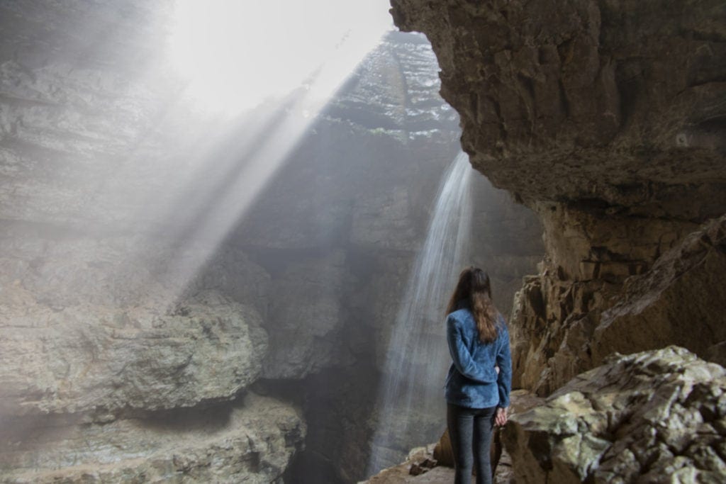 Taking in all of Stephen's Gap Caves beauty. The light beams and waterfall inside the cave are mesmerizing