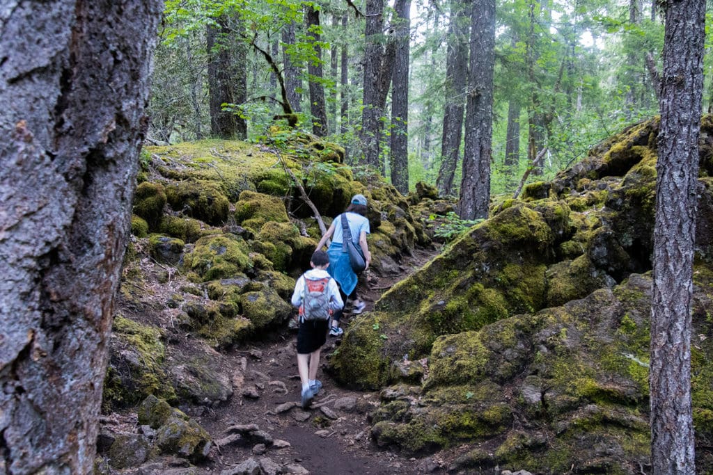 Hiking through the lava rock at Tamolitch Falls