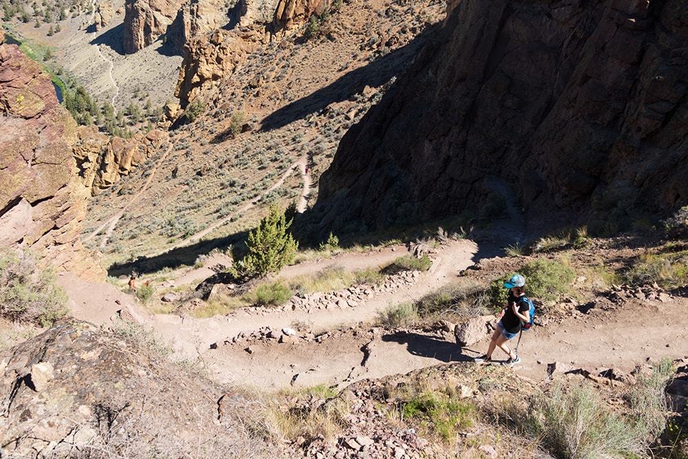 A view of the switchbacks coming down Smith Rock's Misery Ridge Trail.