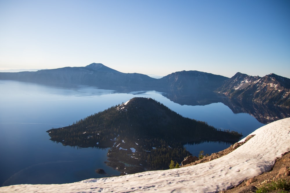 A view of Wizard Island at Crater Lake. 
