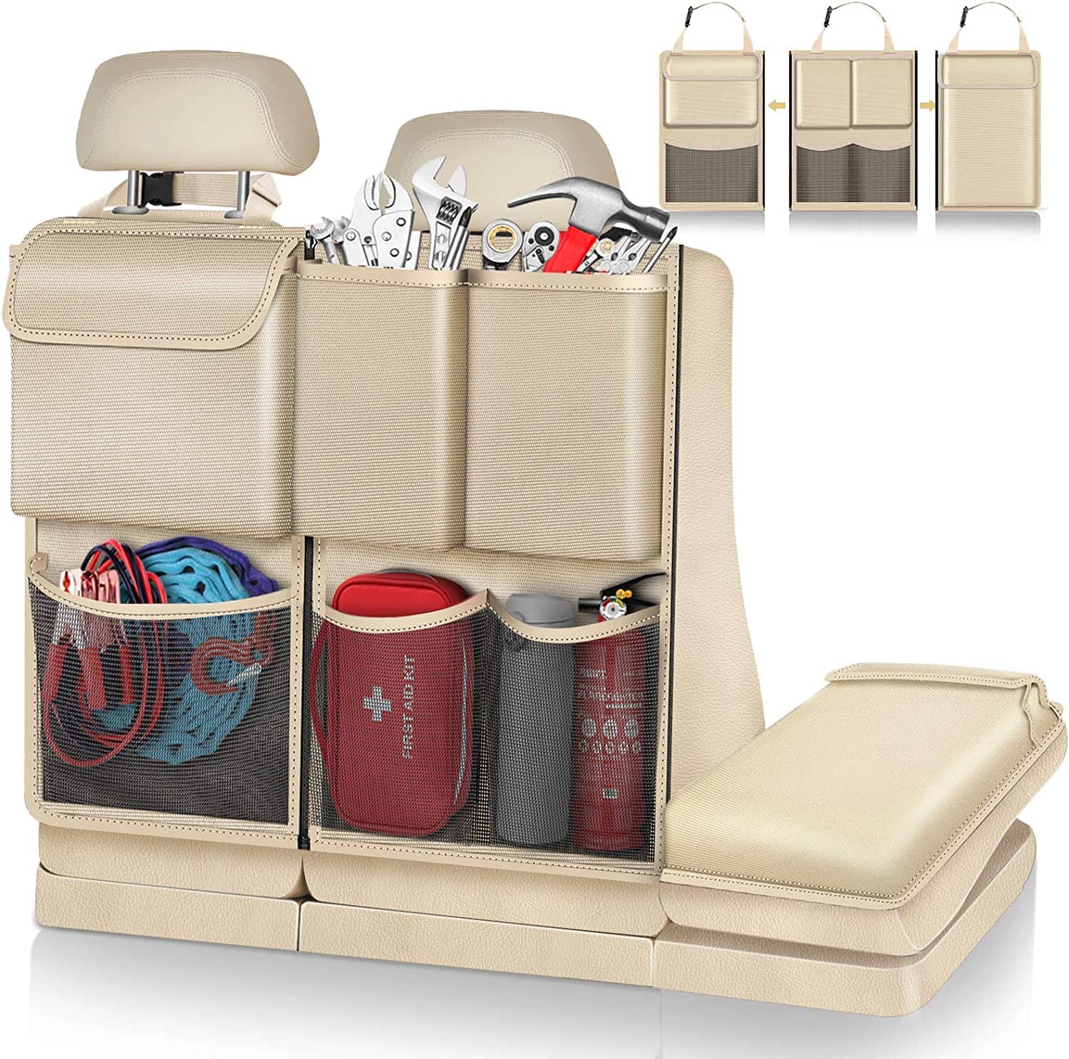 Trunk organizer for SUV that hangs on the back of the seat