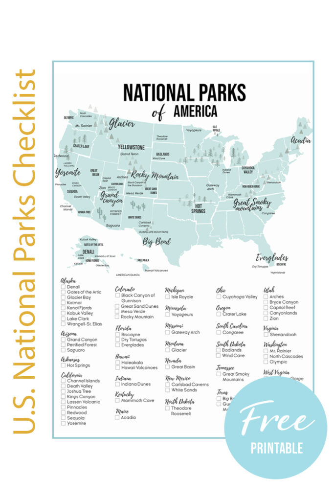 U.S. National Park list by State (Free Printable Map & Checklist) national parks checklist