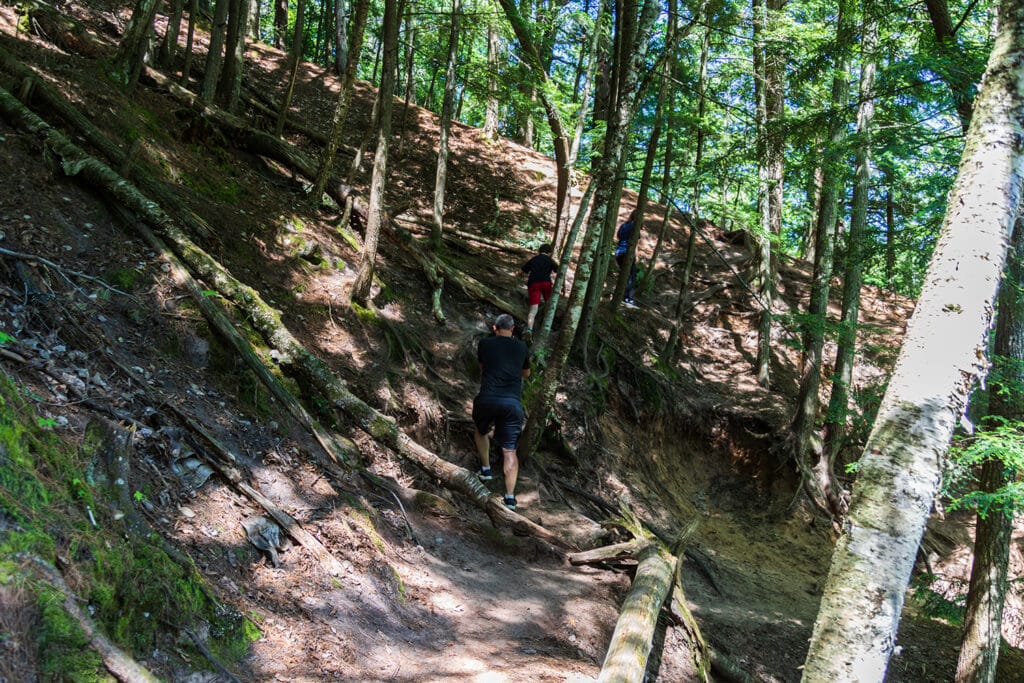 Climbing up the rugged and steep hill.