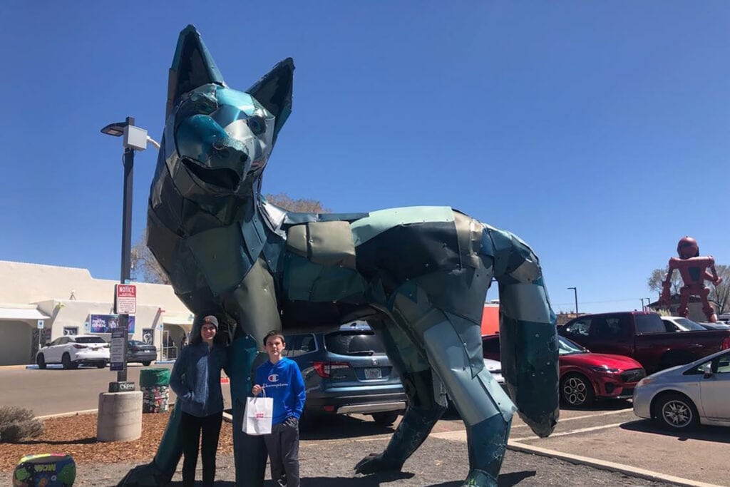 Meow Wolf Santa Fe large wolf statue.