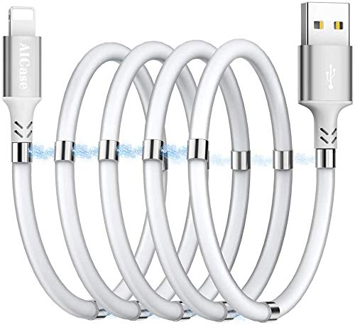 A charging cable that has magnets on it so that the cable stays perfectly coiled instead of getting tangled.