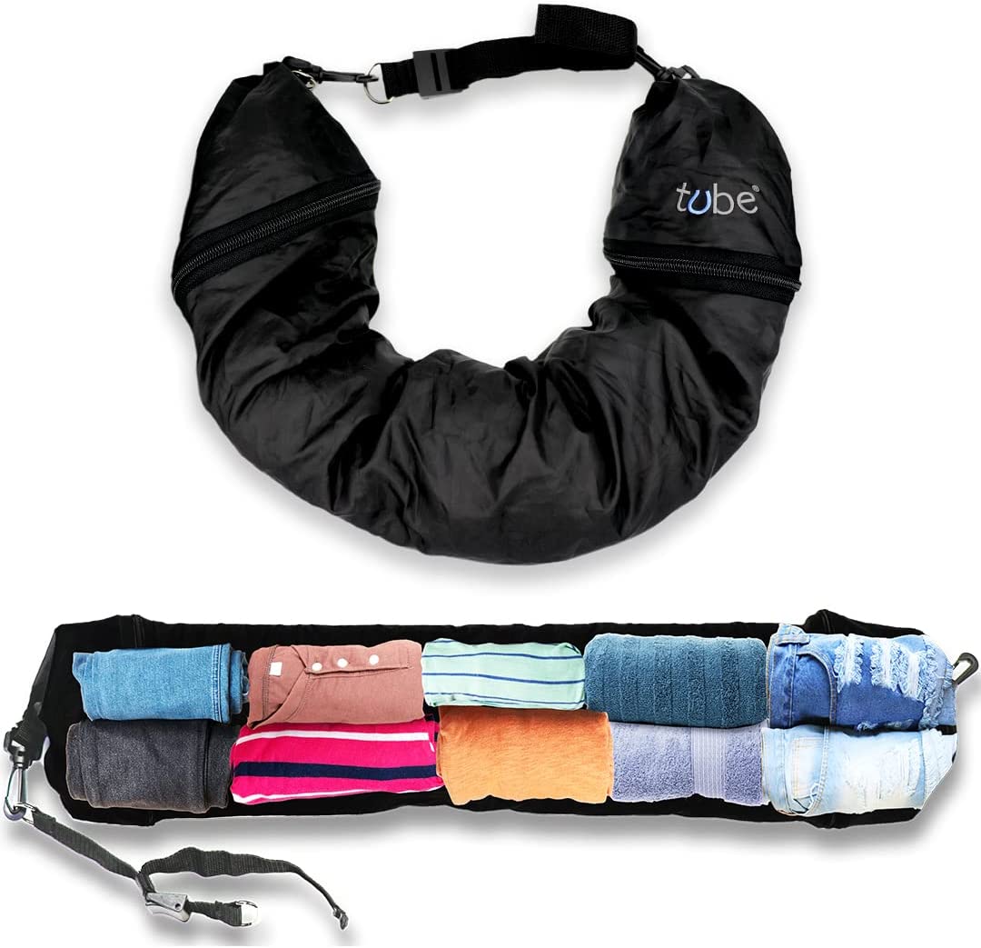 This travel neck pillow holds clothes instead of stuffing. This allows you to pack more clothes than you'd typically be able to fit in your suitcase.