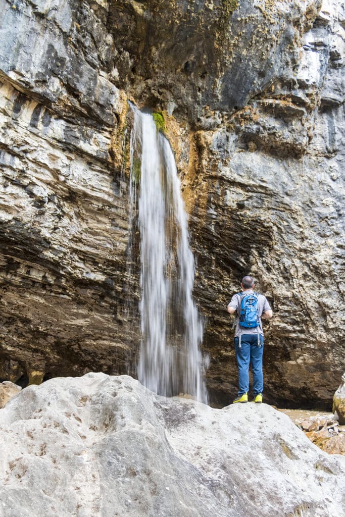 A view of Spouting Rock. A waterfall that spits right out of a rock.