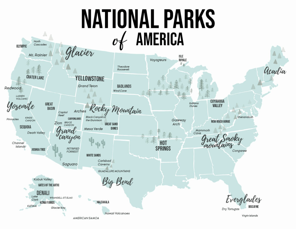 U.S. National Park list by State (Free Printable Map & Checklist) national parks america map
