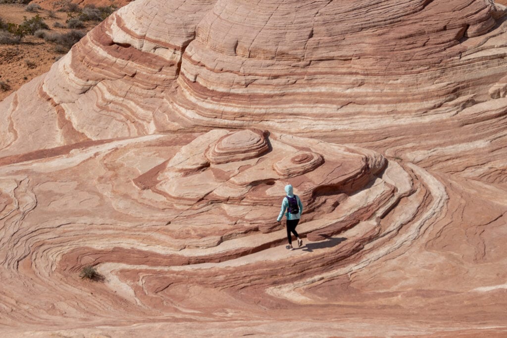 Fire Wave - A captivating view of the sandstone Fire Wave formation in Valley of Fire State Park, Nevada. Striking red and orange hues create a mesmerizing pattern, showcasing the natural beauty of this iconic destination. A destination dupe for The Wave