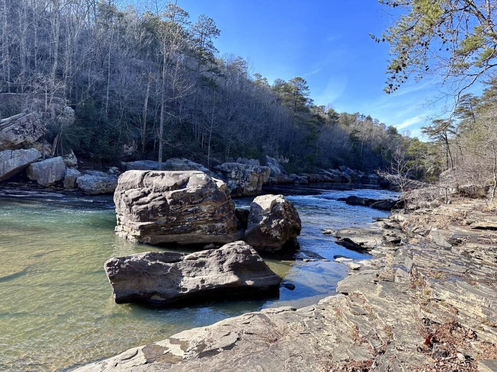 Scenic view of Little River with large rocks in the stream, Little River Canyon, Alabama.